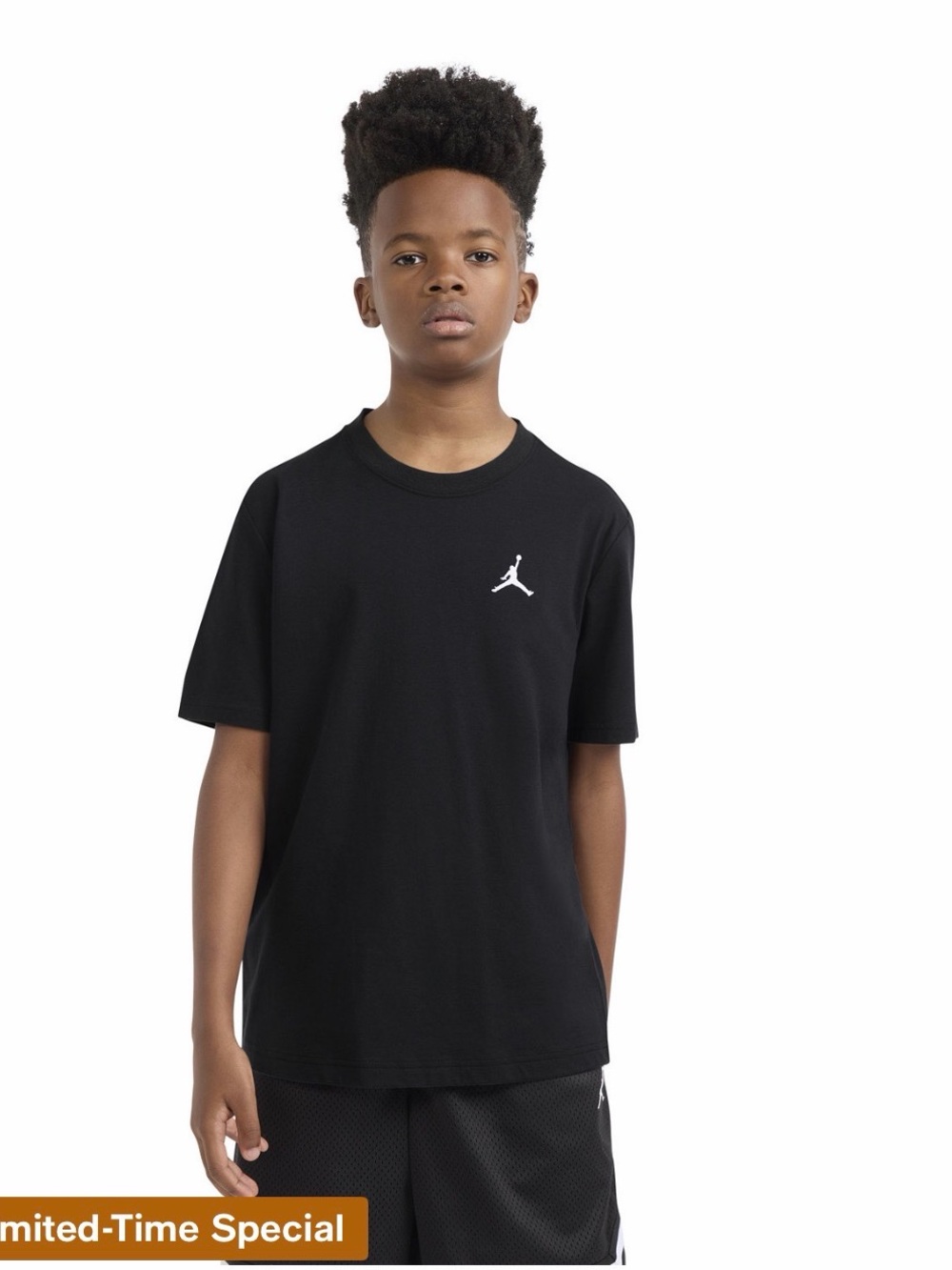 Jordan Boys Black Short Sleeve Tee with White Jumpman